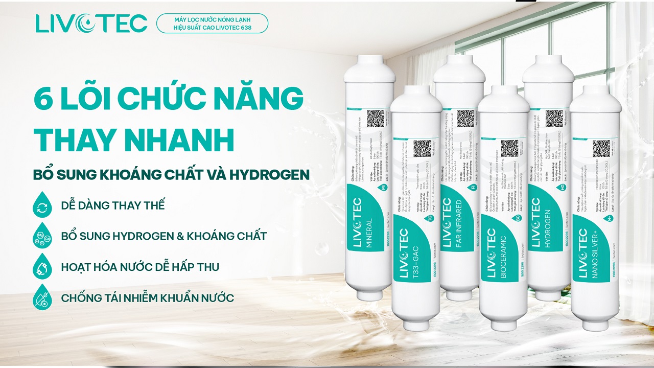 6 lõi chức năng bổ sung khoáng và hydrogen Livotec 638
