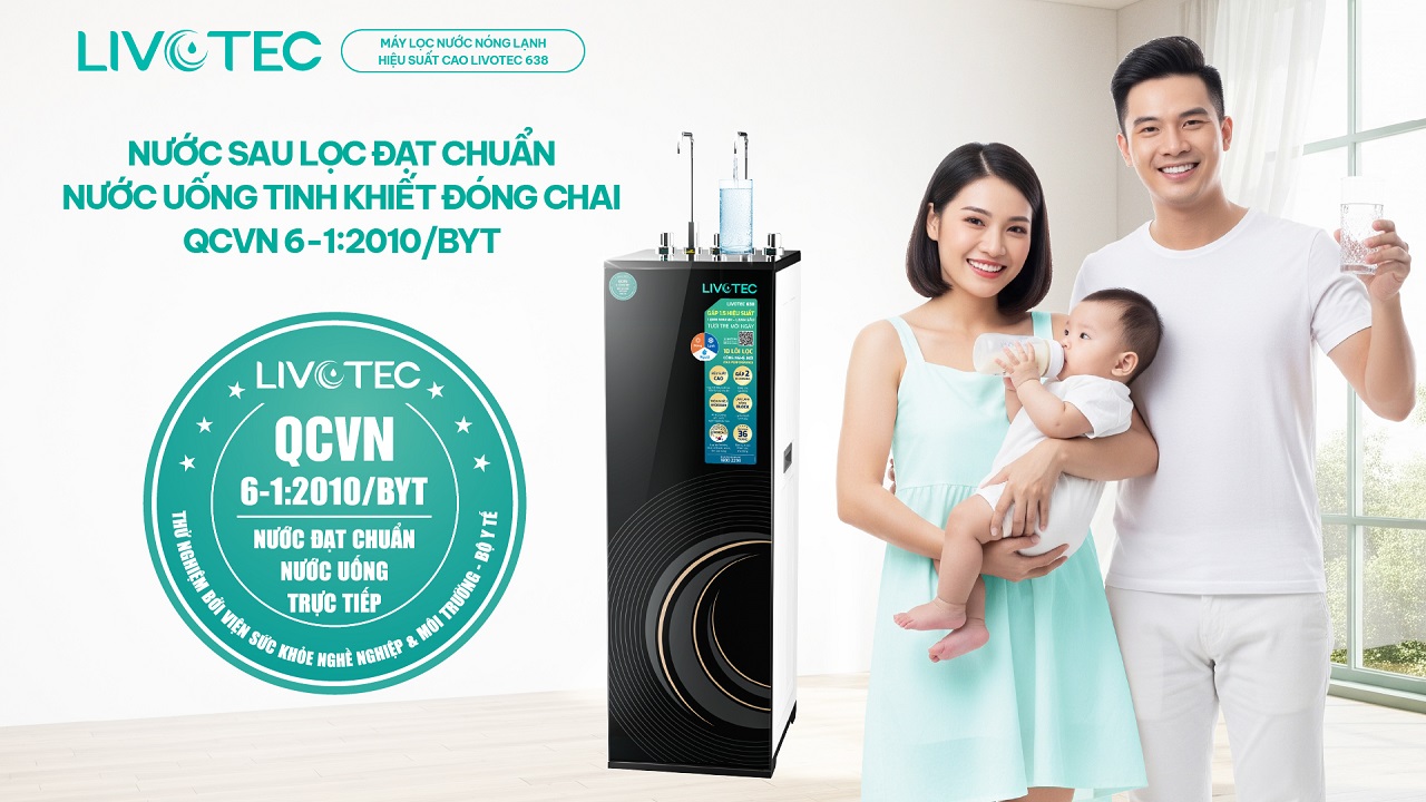 Nước lọc từ Livotec 638 đạt chuẩn nước uống tinh khiết đóng chai