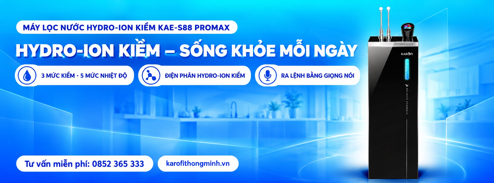 Máy lọc nước nóng lạnh Hydro Ion kiềm Karofi KAE-S88 PROMAX